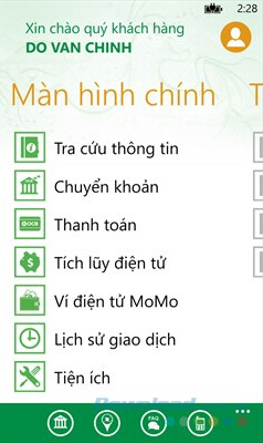 Giao diện chính của ứng dụng OCB Mobile Banking