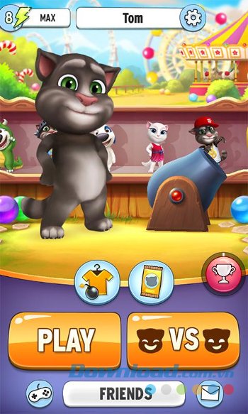 Giao diện màn đấu game Talking Tom Bubble Shooter 