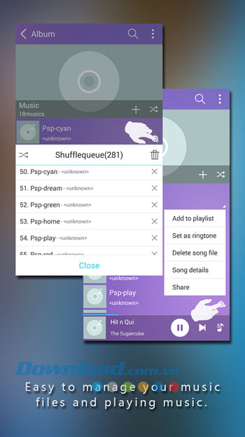 Giao diện phát nhạc ứng dụng MiniAndroid Music Player