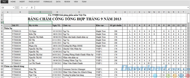 Bảng chấm công nhân viên