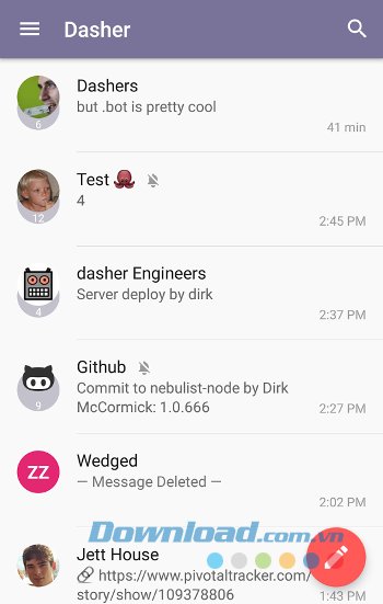 Giao diện ứng dụng Dasher Messenger 