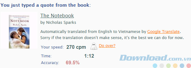 Thông tin thêm về đoạn văn đã gõ