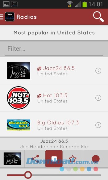 Giao diện ứng dụng myTuner Radio