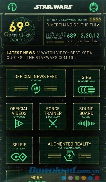Giao diện ứng dụng Star Wars 