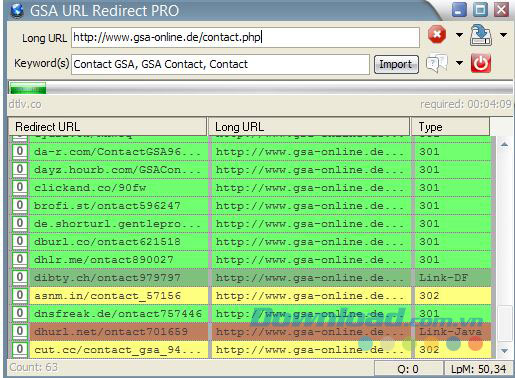 Rút ngắn link website bằng GSA URL Redirect Pro