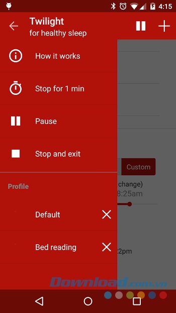 Menu ứng dụng Twilight 