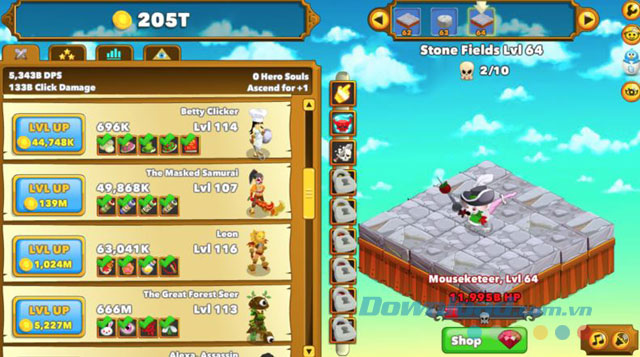 Giao diện game Clicker Heroes
