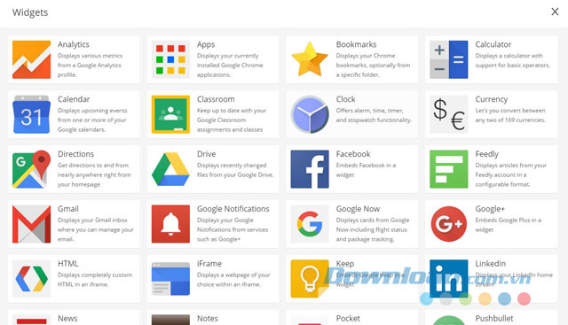 Chọn trong kho widget đa dạng của iChrome