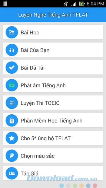 Giao diện chính của ứng dụng Học tiếng Anh VOA