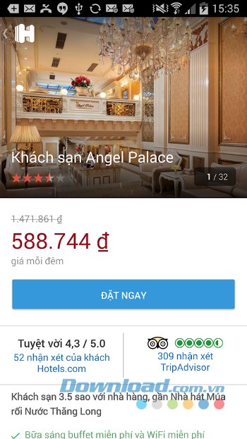 Trang đặt phòng trên Hotels.com