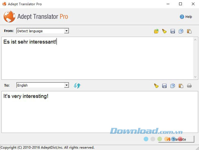 Giao diện phần mềm Adept Translator Pro