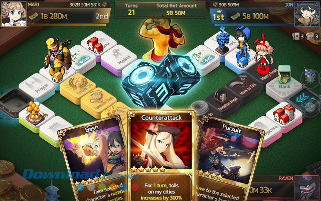 Sự kết hợp của yếu tố thẻ bài và lối chơi cờ tỷ phú trong Game of Dice Sự kết hợp của yếu tố thẻ bài và lối chơi cờ tỷ phú trong Game of Dice