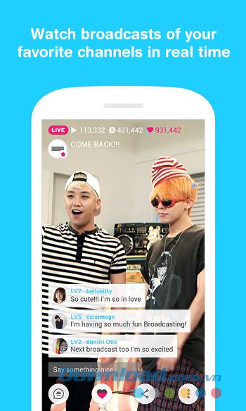 Xem chương trình truyền hình trực tiếp của idol trên V - Live Broadcasting APP