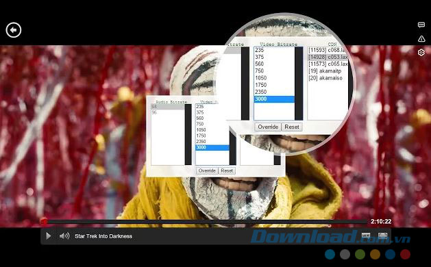 Thay đổi chất lượng video khi xem phim 