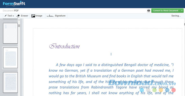 Giao diện ứng dụng chuyển đổi định dạng file FormSwift Free PDF Converter 