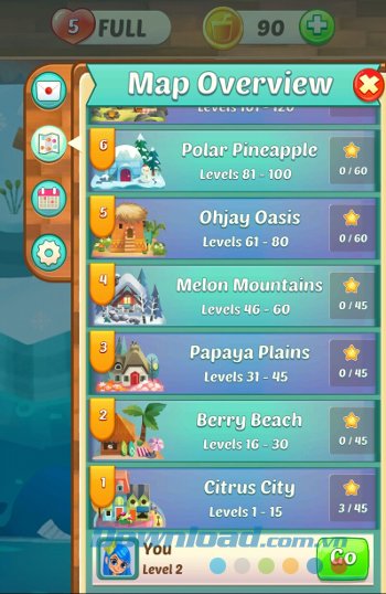 Các địa điểm trong game Juice Jam 