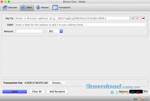 Thực hiện giao dịch chuyển tiền bitcoin