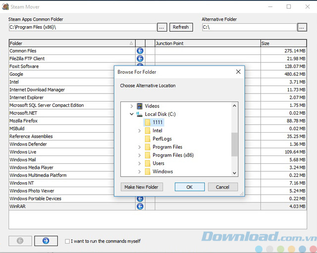 Chọn thư mục muốn chuyển file đến 