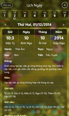 Chi tiết lịch ngày