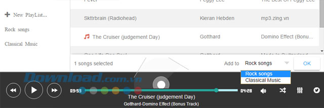 Thêm nhạc vào danh sách vừa tạo