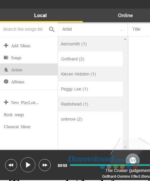 Tìm bài hát theo nghệ sĩ