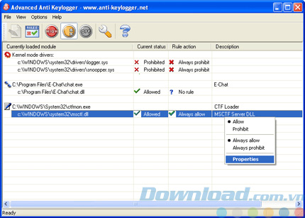 Giao diện của Advanced Anti Keylogger