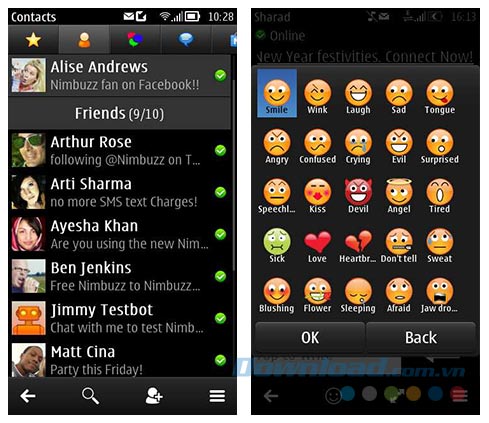 Giao diện chính của ứng dụng chat Nimbuzz