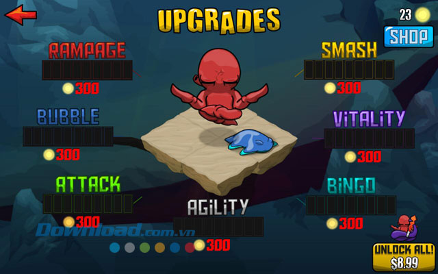 Hệ thống nâng cấp trong game Quadropus Rampage 