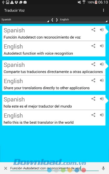 Lịch sử dịch trên Voice Translator 