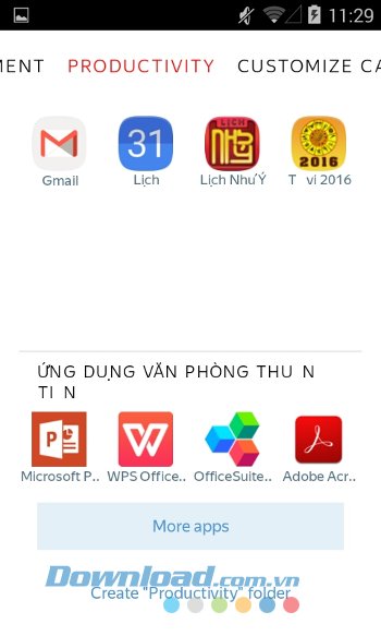 Thư mục năng suất trên Yandex Launcher 