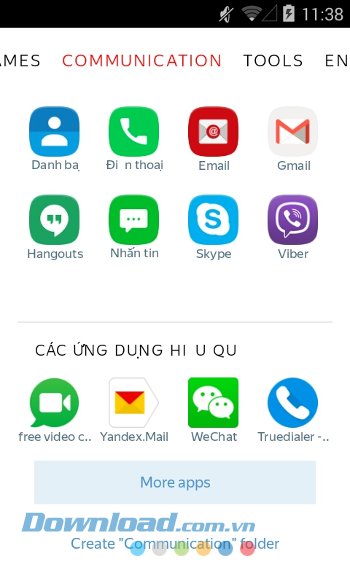 Yandex Launcher phân loại ứng dụng thông minh 