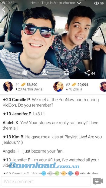 Bình luận trực tiếp video trên YouNow 