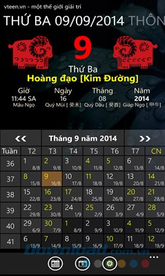 Giao diện chính của Lịch vạn niên