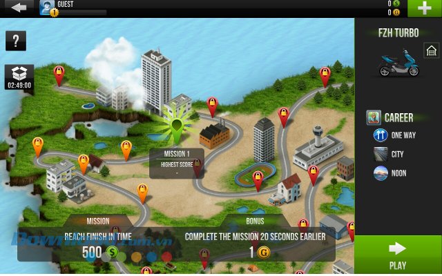 Chế độ chơi Career trong game Traffic Rider