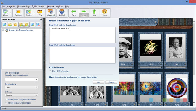 Thêm header và footer cho album ảnh