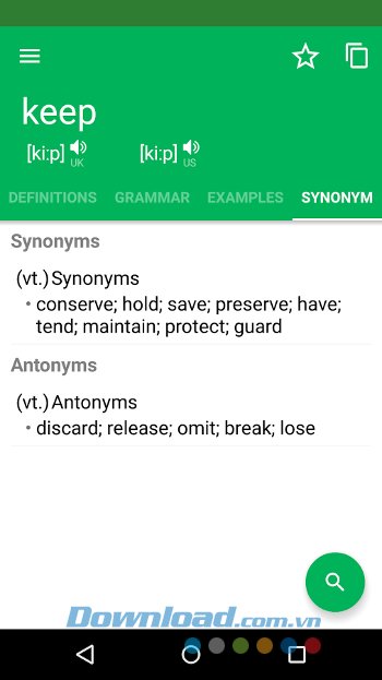 Erudite Dictionary cung cấp từ trái nghĩa và đồng nghĩa