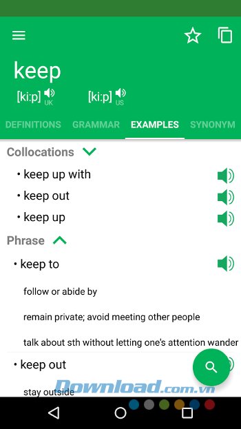 Erudite Dictionary cung cấp ví dụ cụ thể 