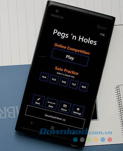 Màn hình chính của Pegs 'n Holes cho Windows Phone