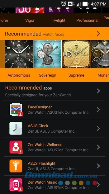 Nhận các đề xuất trên ZenWatch Manager