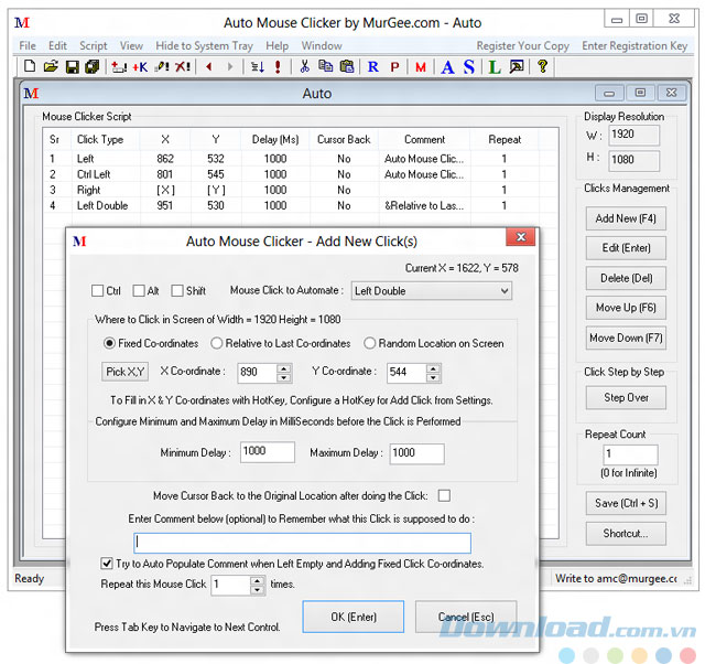 Phần mềm Auto Mouse Clicker 5.1 hỗ trợ click chuột tự động hiệu quả. https://st.download.com.vn/data/image/2016/01/29/Auto-Mouse-Clicker-giao-dien.jpg