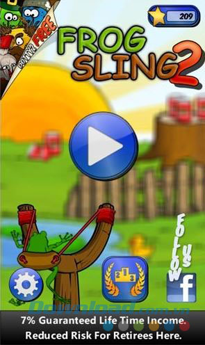 Màn hình chính của FrogSling2 cho Windows Phone