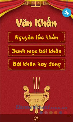 Giao diện chính của ứng dụng Văn Khấn