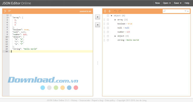 Giao diện soạn thảo của JSON Editor