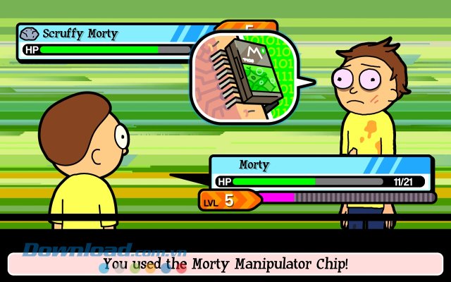 Giao diện màn đấu trong game Pocket Mortys 