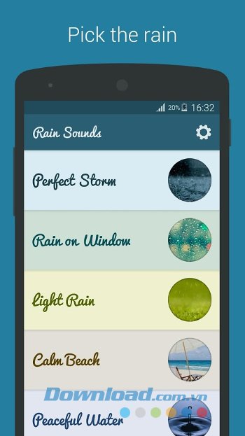Rain Sounds sở hữu nhiều kiểu tiếng mưa rơi khác nhau