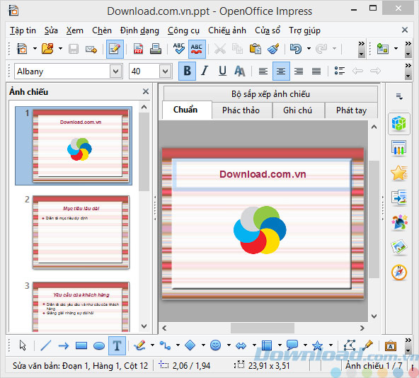 Công cụ Trình chiếu của OpenOffice tiếng Việt