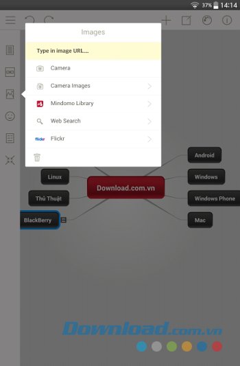 Mindomo cho phép thêm hình ảnh từ nhiều nguồn 
