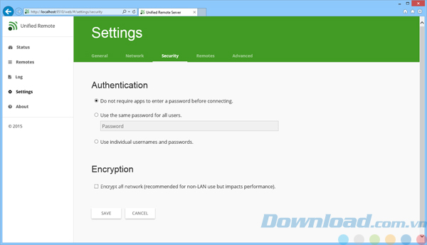 Cài đặt bảo mật cho Unified Remote