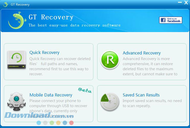 Giao diện phần mềm GT Recovery 