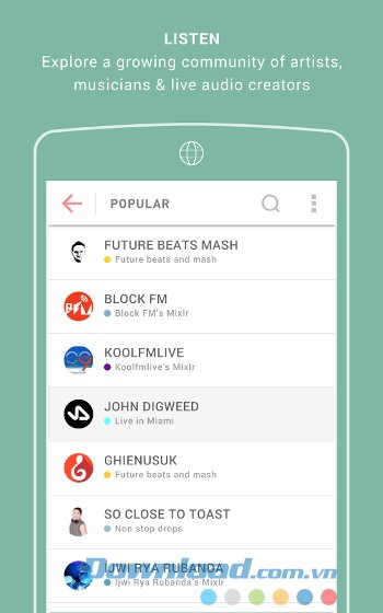 Nghe audio trực tuyến với Mixlr 